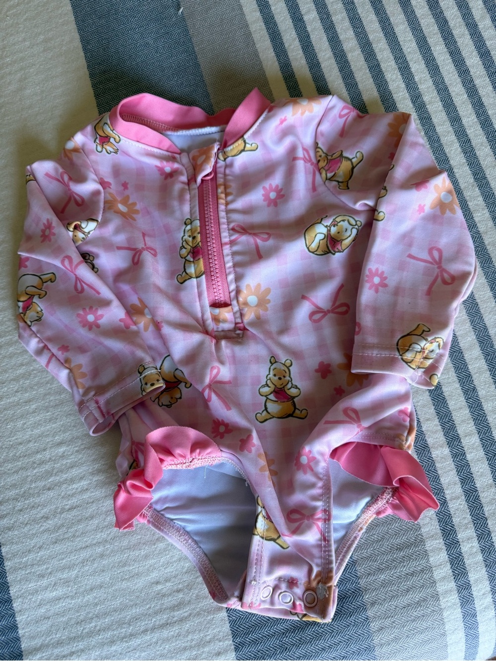 Disney Pink & Yellow Winnie the Pooh Long-Sleeve One-Piece Swimsuit